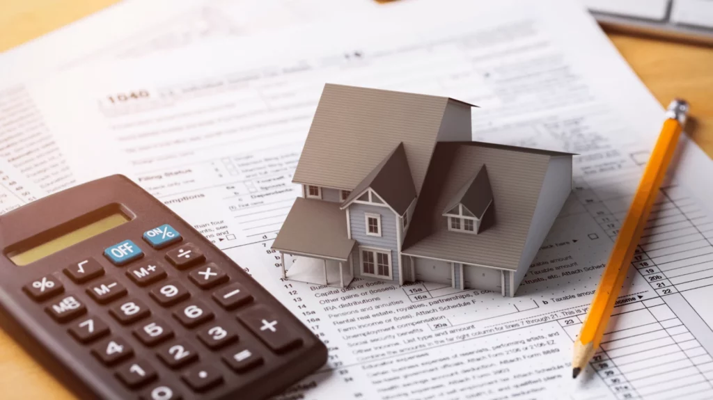 image of a private mortgage document with a calculator and model home on top of it